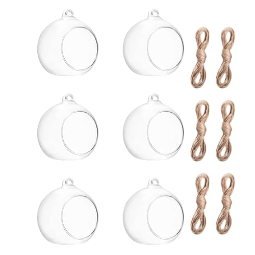 3.15"/ 8cm Hanging Tealight Candle Holder Glass Globes Air Plant Orb Glass Candlestick Lights Terrariums Candles Terrarium Vase Containers Home Decor Indoor Outdoor Garden DIY Gifts (6)