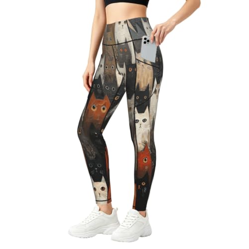 Pantalones de yoga holgados estampado gato leggings descanso longitud completa