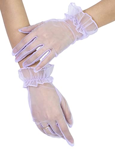 QRBTSCL Women's Ruffled Tulle Mesh Gloves Wedding Party Gloves Short Prom Evening Glove