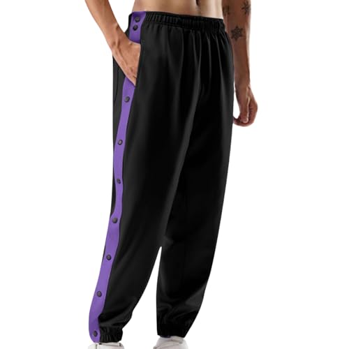 Men's Athletic Button Pants Lightweight Tear Away Basketball Sweatpants Quick Release Joggers Workout Training Trousers2