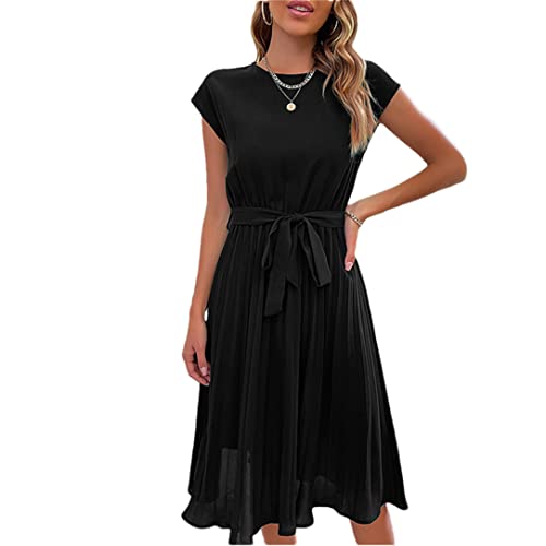Robe d'été plissée noire col rond idéale pour vos terrasses et promenades en XL