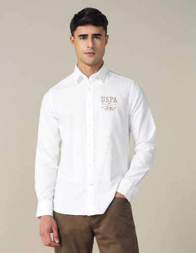 Image of U.S. Polo ASSN. Solid Tailored Fit Shirt for Men - 100% Cotton, Breathable & Comfortable, Full Sleeves Casual Shirt for Men