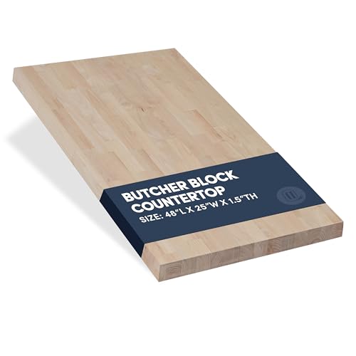 AllForWood Solid Wood Butcher Block Countertop, Butcher Block Table Top for DIY Washer Dryer/Island/Kitchen Countertop (Birch Wood - Unfinished, 48''L x 25''W x 1.5''Th)