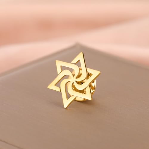Image of TEAMER Spiral Judaism Star of David Brooch Pins Stainless Steel Jewish Religious Suit Collar Badge Pin Amulet Jewelry