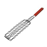 Cesta de barbacoa de acero inoxidable para perros calientes, verduras, carne, parrilla de bloqueo con mango de madera extendido, se adapta a parrillas de gas y carbón, capacidad para 6 salchichas