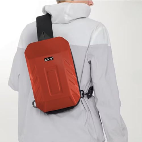 Image of Tukzer ABS Hard Shell Sling Bag Aliens Series 180Open Crossbody Side Shoulder Bag for Mens, Women, Office,Travel,Everyday Mini Backpack for iPad,Tablet,Smartphone,Charger,Headphone,HDD,Camera(02-RED)