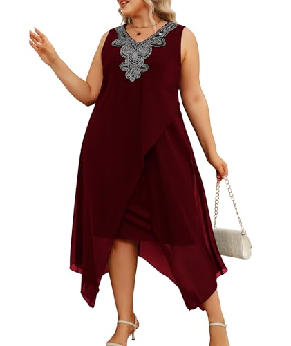 Image of OCSTRADE Womens Plus Size Chiffon Dress Loose Sleeveless Flowy Cocktail Party Midi Dresses
