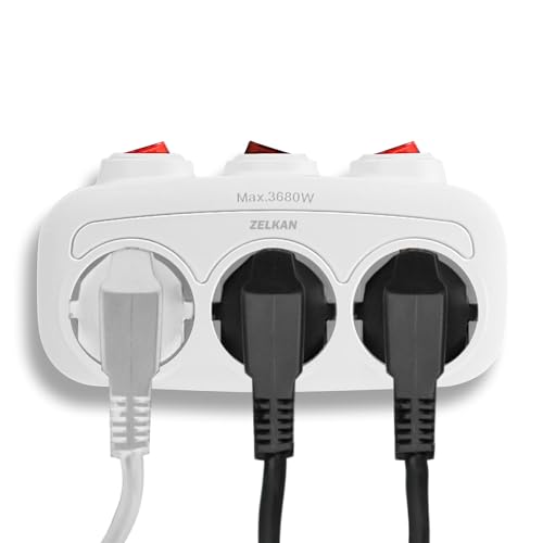 Steckdosenleiste mit horizontalen Steckdosen mit einzelne Schalter - Steckdosenadapter mit Mehrfachstecker für die Wand - Mehrfachsteckdose ohne Kabel - Weiß
