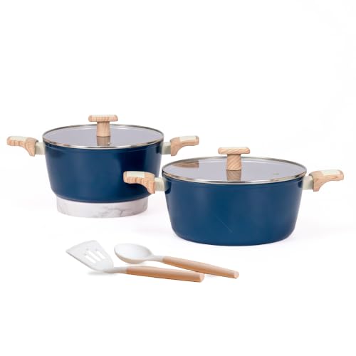 Kreme Ceracook Ceramic Coated Granite 6 Pc Casserole Cookware Set, Stew Pot, Biriyani, ISI Certified, Forged Aluminium, Gas & Induction Use, PFAS & PTFE Free, 1 Yr Warranty, Ocean Deep Blue