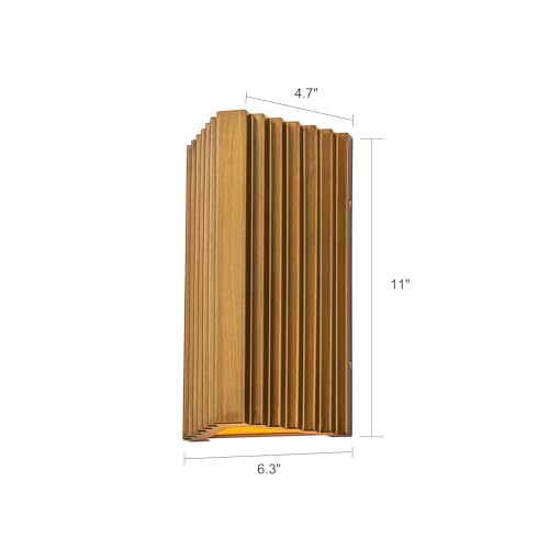 Image of 11 inch Modern Outdoor Wall Lights Hand-Brushed Vintage Gold LED Exterior Lighting Fixtures Outdoor Wall Sconce Light for House Exterior Garage Porch Patio