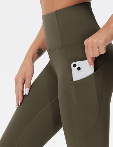 Image of THE GYM PEOPLE Thick High Waist Yoga Pants with Pockets, Tummy Control Workout Running Yoga Leggings for Women
