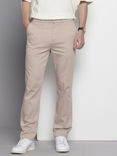 Image of The Indian Garage Co Men Regular Fit Solid Mid-Rise Stretchable Chinos