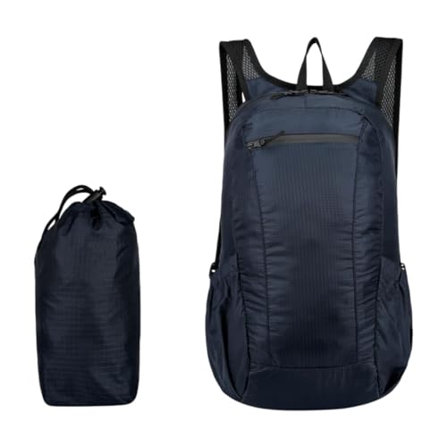 Perfeclan Mochila empacable mochila plegable práctica gran capacidad mochila de viajes de día para el trabajo de negocios vacaciones de viaje de viaje, Azul Oscuro