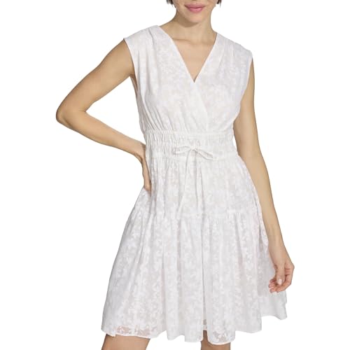 Image of Tommy Hilfiger Women's Sleeveless V-Neck Petal Burnout Fit & Flare Mini Dress