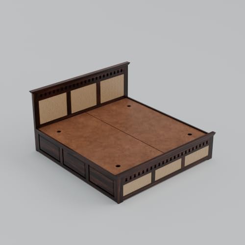 Image of Sheesham Wood Queen Size Bed with Storage Wooden Double Bed Cot Palang Furniture for Bedroom Living Room Home Hotel (Walnut Finish) 1 Year Warranty