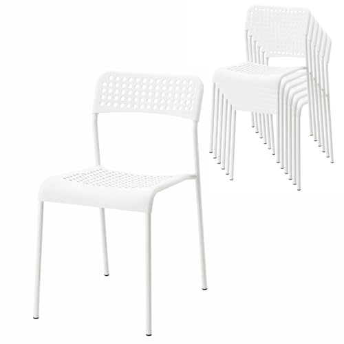 Acomoda Textil – Silla Apilable para Comedor y Cocina 77x40x47 cm con Asiento y Respaldo Perforados, Estructura Metálica Resistente para Uso Diario en Hogar y Oficina. (6 Ud, Blanco)