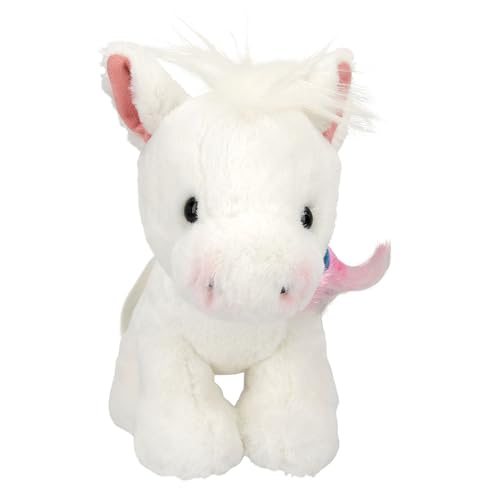 Caballo de peluche blanco de 20 cm Depesche 12939 con trenza rosa y azul