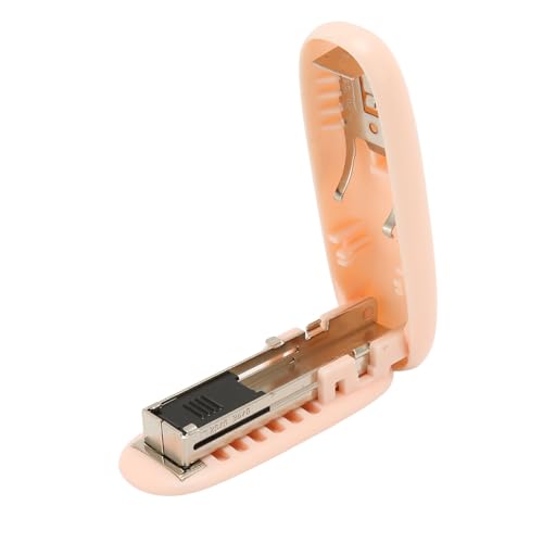 4-teiliger tragbarer Hefter, faltbar, aufwandssparend, Hebelstruktur, kompakt, abgerundete Form, Mini-Hefter für Büro, Schule (Rosa)