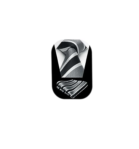 Image of HISDERN Mens Tie Striped Ties and Handkerchief Set Business Formal Woven Pocket Square Wedding College Stripe Necktie