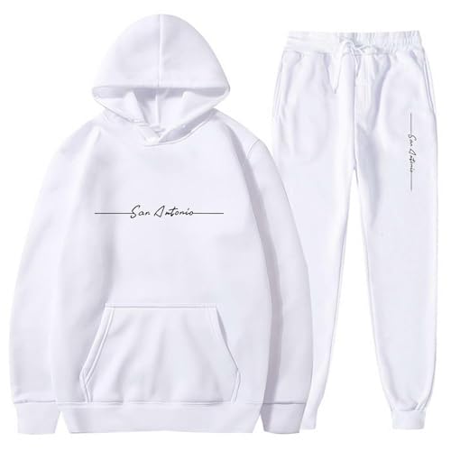Ensemble sweat à capuche jogging homme blanc imprimé lettres tendance vêtement