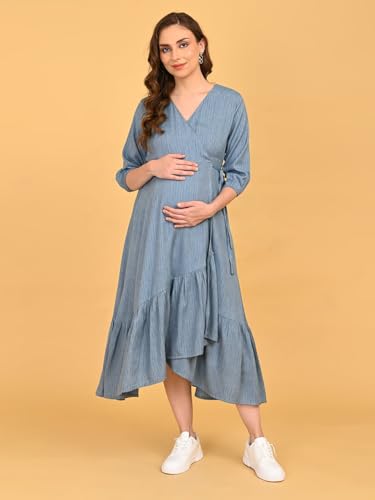 Image of The Mom Store Maternity and Nursing Wrap Dress for New Mom | Pre and Post Pregnancy Wear for Womens | Trendy Stylish Printed Friendly Dresses for Women | Comfortable