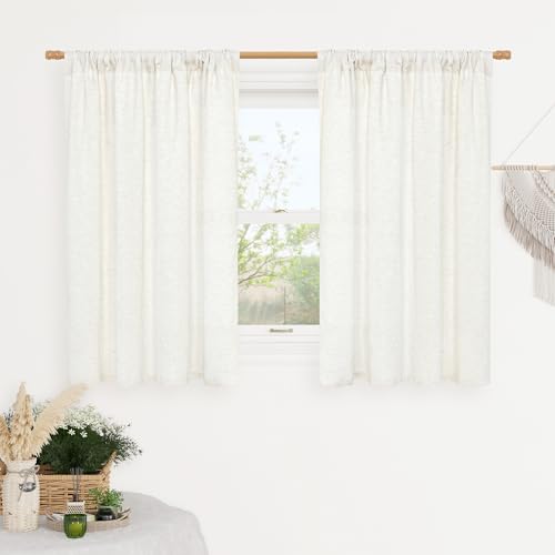 Image of LAMIT Natural Ivory Linen Curtains for Windows 2 Panels Set, 48 Inch Faux Linen Textured Light Filtering Drapes Soft Rod Pocket Boho Privacy Panels for Farmhouse /Loft, 42 x 48 Inch