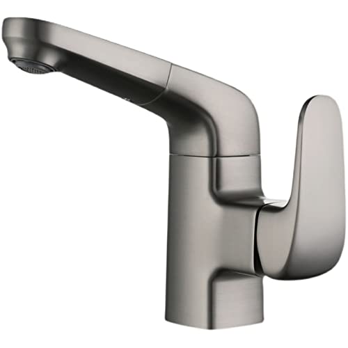 Pomme de douche tire-saut sur robinet lavabo noir pivotant 360 degrés