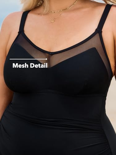 CUPSHE Plus Size Women's One Piece Swimsuit V Neck Mesh Swimwear Adjustable Straps Back Hook Bathing Suit4