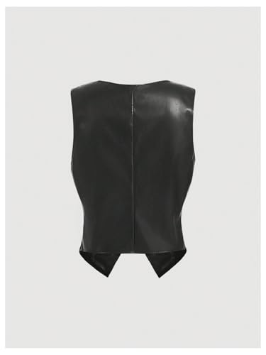 MakeMeChic Women's PU Leather Vest Tops V Neck Tie Front Sleeveless Y2K Waistcoat Club Party Top2