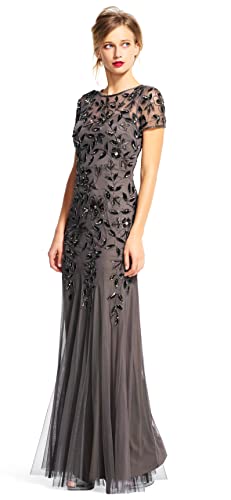 Image of Adrianna Papell Womens Floral Beaded Godet Gown