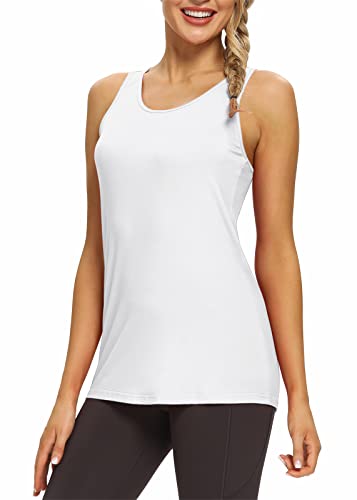 Image of Mippo Womens Long Workout Tops Racerback Athletic Yoga Gym Tank Top Sports Tennis Shirt
