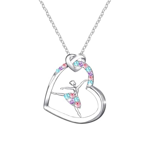 M&Ostyle Dance Necklace for Girls Womens Crystal Heart Pendant Necklaces Gifts Jewelry Gifts for Girls Daughter Granddaughter Niece Birthday Gift for Dance Lovers