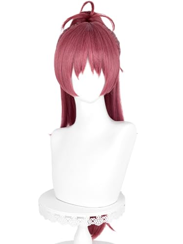 Image of Half and Half Kyoko Cosplay Wig Red Pink Anime Ponytail Wigs with Bangs 29.5'' Long Dark Red Wigs for Women Halloween Party Daily