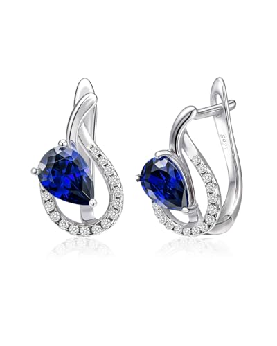 Teardrop September Sapphire Dangle Earrings, 925 Sterling Silver Drop Earrings Latch Back Hypoallergenic Jewelry for Women, Anniversary Birthday Gifts for Her Wife Mom