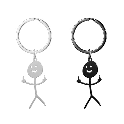 2 Pcs Middle Finger Gifts Funny Keyring Funny Gifts for Women Men, Cool Keyring Fun Stainless Steel Doodle Key Chains Long Distance Friendship Gift for Prank Joke Couples Friends Christmas