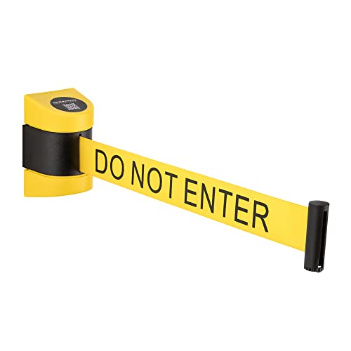 DuraSteel Wall Mount Crowd Control Retractable Belt Barrier - 9.2 Ft Yellow Do NOT Enter Retractables Barrier Belt w/Yellow ABS Casing Crowd Control Barriers Line NOT Stanchions with Retractable Belts