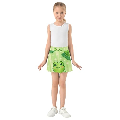 Joisal Skirts with Shorts Cute Cartoon Frogs Green Girls Skorts Athletic Shorts Breathable Pleated Skort 4t3