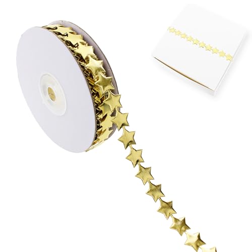 Vignor Star Ribbon Roll Fabric Lace Sewing String Trim Rope for Gift Wrapping Homecoming Mum Accessories Supplies Christmas Decorations DIY Crafts (22 Yards Gold)