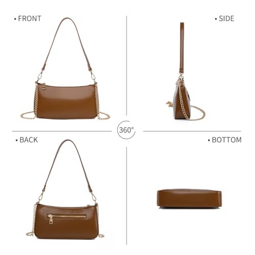 Image of Small Shoulder Bag for Women Mini Purse Retro Vegan Leather Hobo Purses Clutch Tote HandBags with Zipper Closure