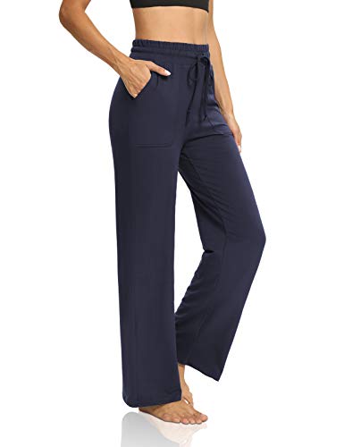 DIBAOLONG Womens Yoga Sweatpants Wide Leg Workout Joggers Pants Comfy Loose Drawstring Lounge Pajama with Pockets Navy Blue M