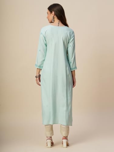 Image of RATAN Rayon Straight Lucknowi Chikankari Ethnic Wear Kurta for Women