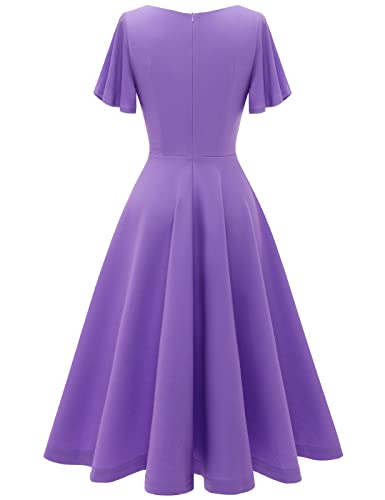 Image of HomRain Wedding Guest Dresses for Women Vintage Short Sleeves Casual Fit and Flare Cocktail Formal Dress for Tea Party