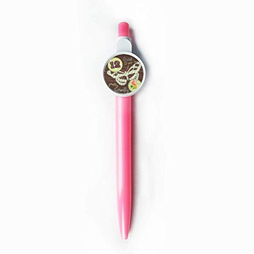 Stylo bille rétractable bleu encre anti bavure motif rose et papillon