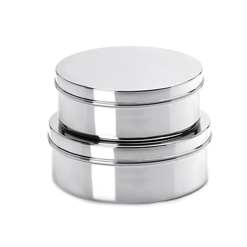 Image of KC Stainless Steel Flat Canisters | Puri Dabba | Storage Containers Set Of 2 Pcs (Capacity 1.2Ltr & 1.5Ltr), Silver
