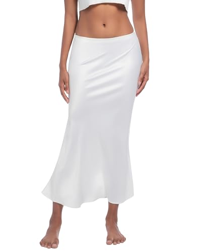 Long Half Slip for Women Under Dress Satin Slip Skirt Extenders U...
