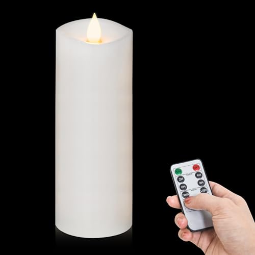 Image of 1PCS, 3 x 8 inches Flameless Candle with Remote Control, 3D Flickering Wick, Real Wax, Battery Candles,with Timer,Battery Powered Candles,for Holiday Home Decor,White