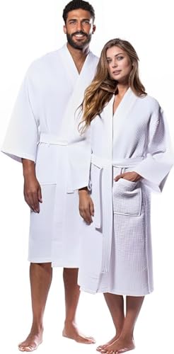 Waffle Knit Kimono Bathrobe for Women, 100% Cotton, Soft, Lightweight, Quick-Dry, Spa & Lounge Robe