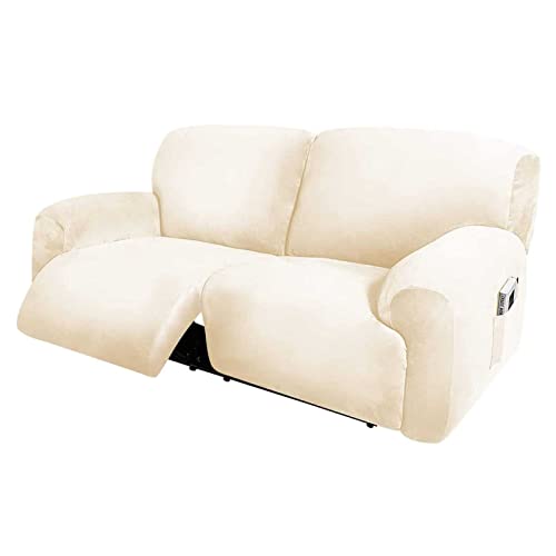 Velvet Stretch Reclining Couch Covers - 6 Piece Set | Extra Wide 75 to 100 | Fits 2 Seater Sofas & Recliners | Thick, Soft & Washable | With Side Pocket