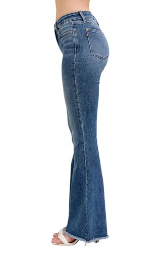 Judy Blue Women's Mid-Rise Vintage Wash Fray Hem Flare Jeans2