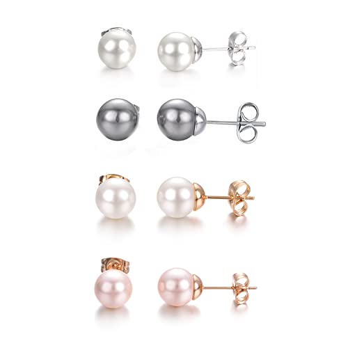 Vissen 4 paires Clous Boucles d'oreilles Femme Lot Piercing oreilles Perles de culture Parures Bijoux Chic Nacré Boucles d'oreilles Puces Femmes